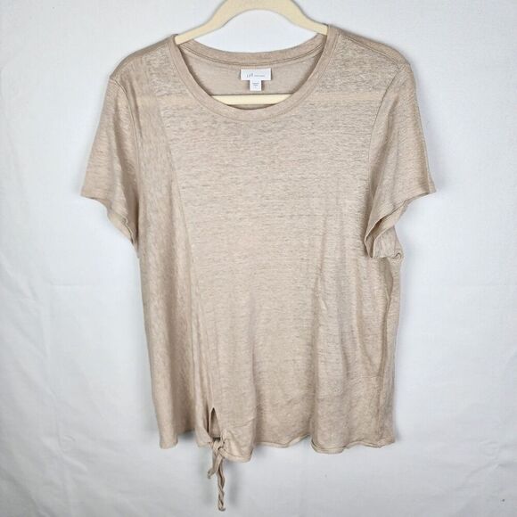 J. Jill Tops - J.Jill Love Linen - Tan short sleeve knot front t-shirt Size Large Lagenlook